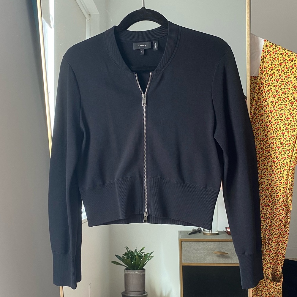 Theory Black Bomber Jacket with Silver Zipper